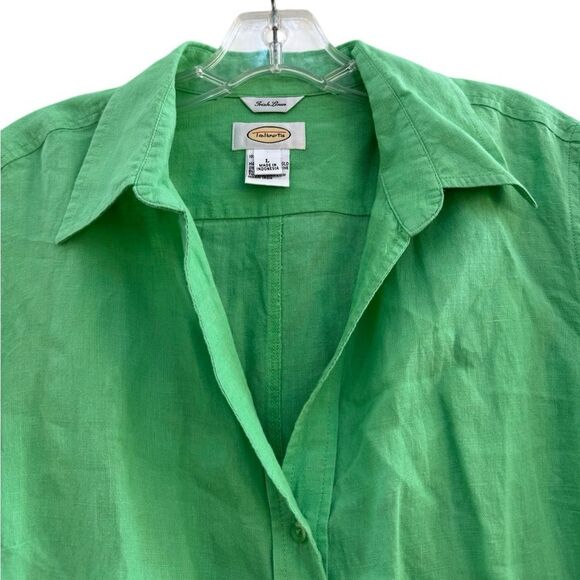 Talbots Vintage Women's Irish Linen Button-Front V Neck Blouse in Green - Large - Picture 2 of 6